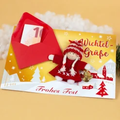 Wichtelkarte in Gold als Geldgeschenk | Weihnachtskarte