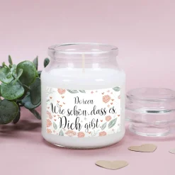 Wie schön, dass es Dich gibt. - Duftkerze im Glas mit Ihrem Wunschnamen