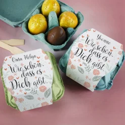 Wie schön, dass es Dich gibt. - 4 gefüllte Schokoeier im Eierkarton | 4 Löffeleier