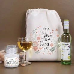 Wie schön, dass es Dich gibt. - Geschenkset mit Wein und Duftkerze