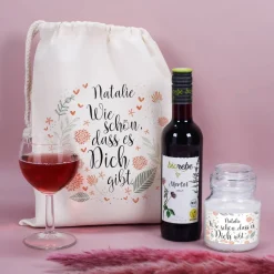 Wie schön, dass es Dich gibt. - Geschenkset mit Wein und Duftkerze
