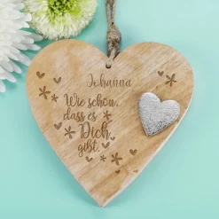 Wie schön, dass es Dich gibt - Holzherz zum Aufhängen mit Name