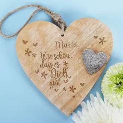 Wie schön, dass es Dich gibt - Holzherz zum Aufhängen mit Name