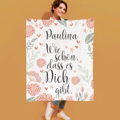 Wie schön, dass es Dich gibt. - kleine Kuscheldecke mit Ihrem Wunschnamen