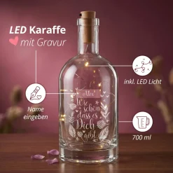 Wie schön, dass es Dich gibt. - LED Glaskaraffe mit Namensgravur
