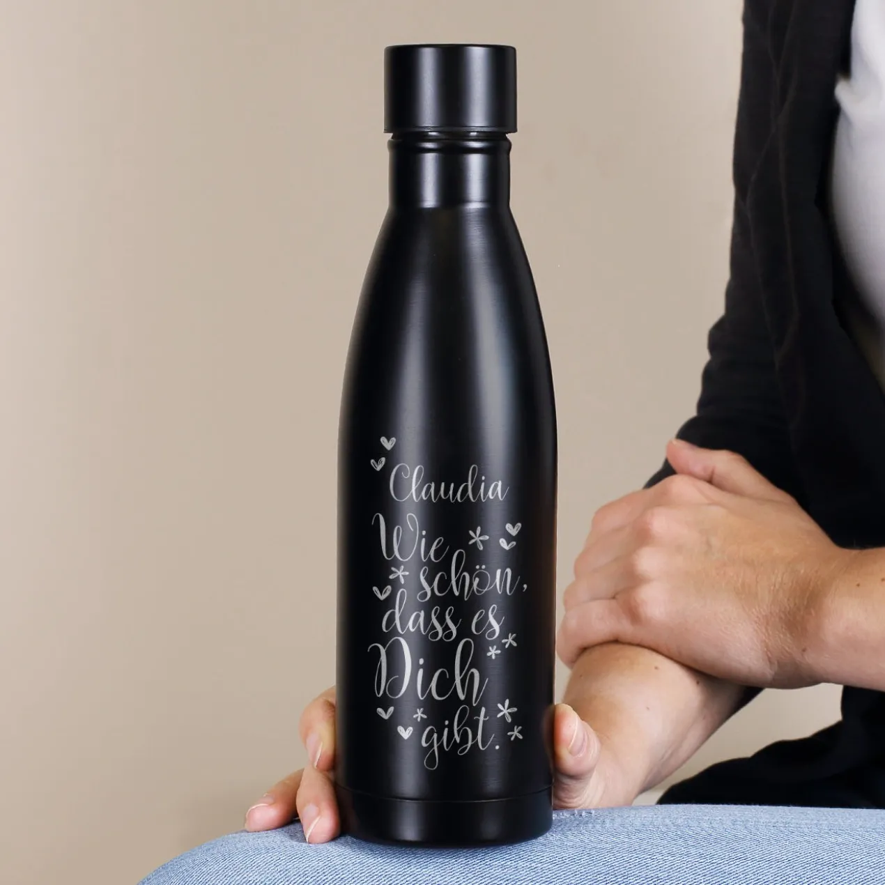 Wie schön, dass es Dich gibt. - Thermosflasche in zwei Farben mit Namensgravur