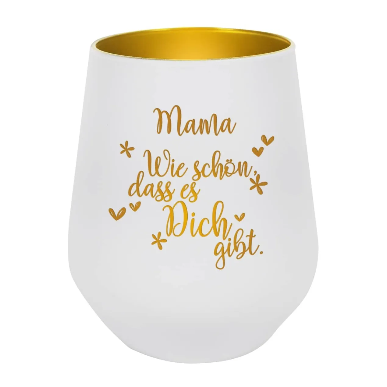 Wie schön, dass es Dich gibt - Windlicht in weiß-gold mit Name