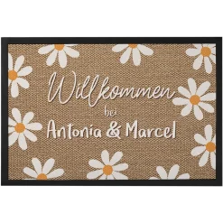Willkommen bei - Fußmatte mit Blumenmotiv und Ihren Wunschnamen