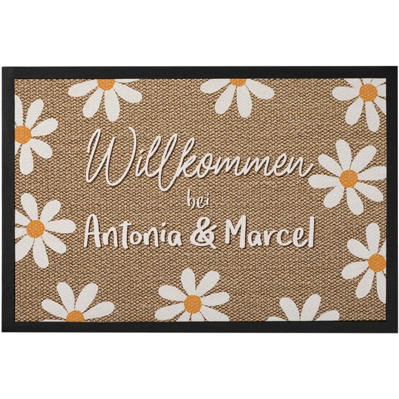 Willkommen bei - Fußmatte mit Blumenmotiv und Ihren Wunschnamen