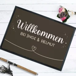 Willkommen Fußmatte mit Herz und Wunschtext