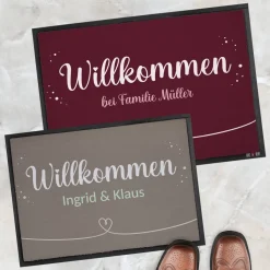 Willkommen Fußmatte mit Herz und Wunschtext