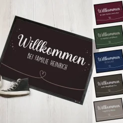 Willkommen Fußmatte mit Herz und Wunschtext