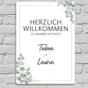 Willkommensschild zur Hochzeit mit Ihren Wunschnamen und Eukalyptusmotiv 70x50cm