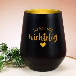 Windlicht 'Du bist mir wichtelig' in Schwarz-Gold & Weiß-Gold | Weihnachtsgeschenk & Wichtelidee