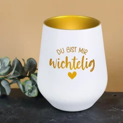Windlicht 'Du bist mir wichtelig' in Schwarz-Gold & Weiß-Gold | Weihnachtsgeschenk & Wichtelidee