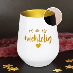 Windlicht 'Du bist mir wichtelig' in Schwarz-Gold & Weiß-Gold | Weihnachtsgeschenk & Wichtelidee