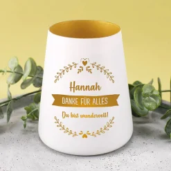 Windlicht mit drei Zeilen Wunschtext