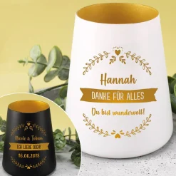 Windlicht mit drei Zeilen Wunschtext