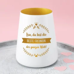 Windlicht mit drei Zeilen Wunschtext