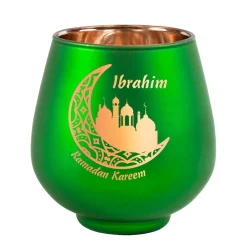 Windlicht zu Ramadan personalisiert mit Name | Teelichthalter aus Glas | Rot oder Grün