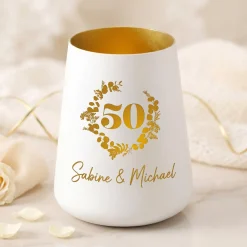 Windlicht zur Goldenen Hochzeit mit Namen personalisiert | Deko Licht zum 50. Hochzeitstag mit Gravur