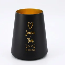 Windlicht zur Hochzeit personalisiert mit Namen & Datum | Deko Licht in Weiß oder Schwarz für Paare