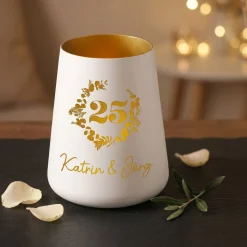 Windlicht zur Silberhochzeit mit Namen personalisiert | Deko Licht zum 25. Hochzeitstag mit Gravur