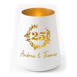 Windlicht zur Silberhochzeit mit Namen personalisiert | Deko Licht zum 25. Hochzeitstag mit Gravur