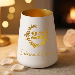 Windlicht zur Silberhochzeit mit Namen personalisiert | Deko Licht zum 25. Hochzeitstag mit Gravur