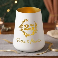 Windlicht zur Silberhochzeit mit Namen personalisiert | Deko Licht zum 25. Hochzeitstag mit Gravur