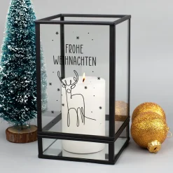 Windlicht zu Weihnachten personalisiert mit Wunschtext und Rentier Motiv | Ritzenhoff & Breker