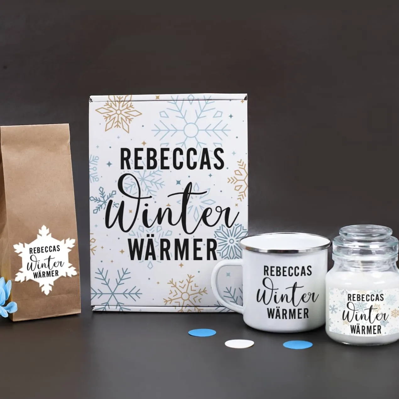 Winterwärmer Geschenkset mit Tee, Tasse und Duftkerze