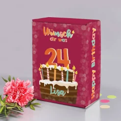 Wünsch' dir was - Geschenkverpackung zum Geburtstag mit Torte, Name und Alter