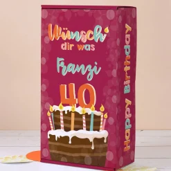 Wünsch' dir was - Geschenkverpackung zum Geburtstag mit Torte, Name und Alter
