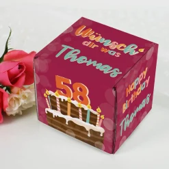 Wünsch' dir was - Geschenkverpackung zum Geburtstag mit Torte, Name und Alter