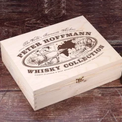 Worlds Favourite Whiskies Geschenkset mit gravierten Gläsern und bedruckter Holzkiste