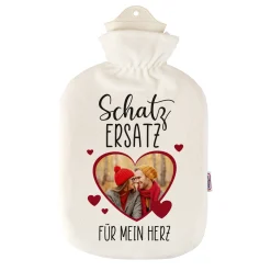 Wärmflasche mit Foto & Name personalisiert | Herz-Motiv Schatz Ersatz | Geschenkidee für Paare