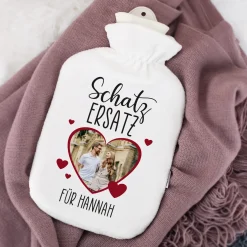 Wärmflasche mit Foto & Name personalisiert | Herz-Motiv Schatz Ersatz | Geschenkidee für Paare