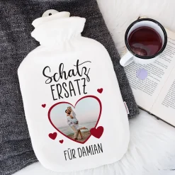 Wärmflasche mit Foto & Name personalisiert | Herz-Motiv Schatz Ersatz | Geschenkidee für Paare