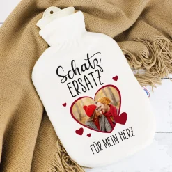Wärmflasche mit Foto & Name personalisiert | Herz-Motiv Schatz Ersatz | Geschenkidee für Paare