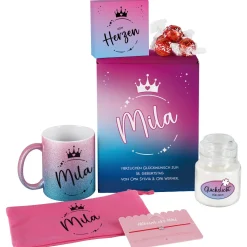Wundervolles Geschenkset mit Glitzertasse, Beautycase, Duftkerze & mehr - für Frauen