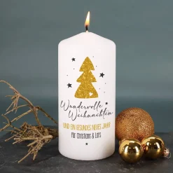 Wundervolle Weihnachten und ein gesundes neues Jahr - Kerze mit Ihrem Text bedruckt