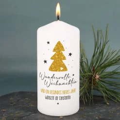 Wundervolle Weihnachten und ein gesundes neues Jahr - Kerze mit Ihrem Text bedruckt