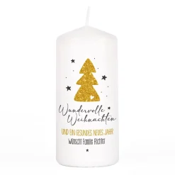 Wundervolle Weihnachten und ein gesundes neues Jahr - Kerze mit Ihrem Text bedruckt