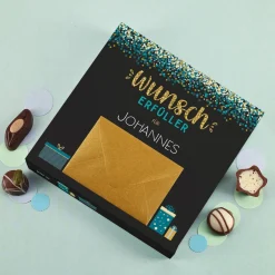Wunscherfüller - 100 g Lindt Pralinen als Geldgeschenk mit Name bedruckt