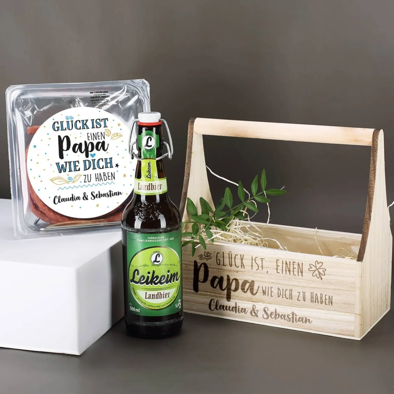Wurst- und Biergeschenkset zum Vatertag - Glück ist einen Papa wie dich zu haben
