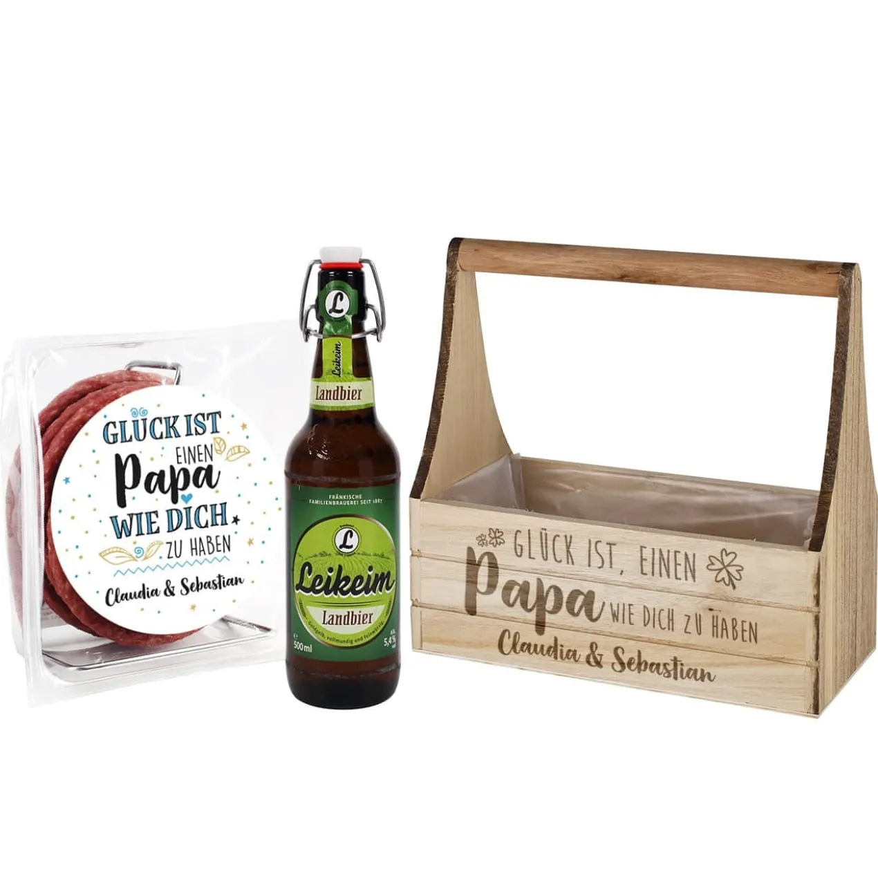 Wurst- und Biergeschenkset zum Vatertag - Glück ist einen Papa wie dich zu haben