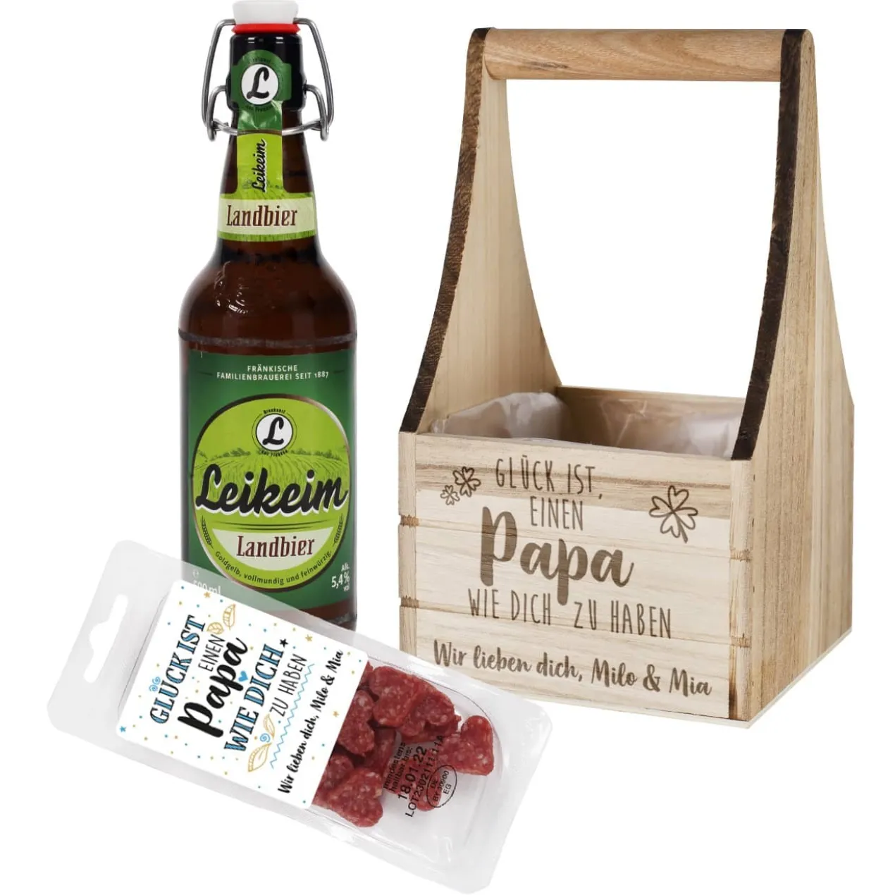 Wurst- und Biergeschenkset zum Vatertag - Glück ist einen Papa wie dich zu haben