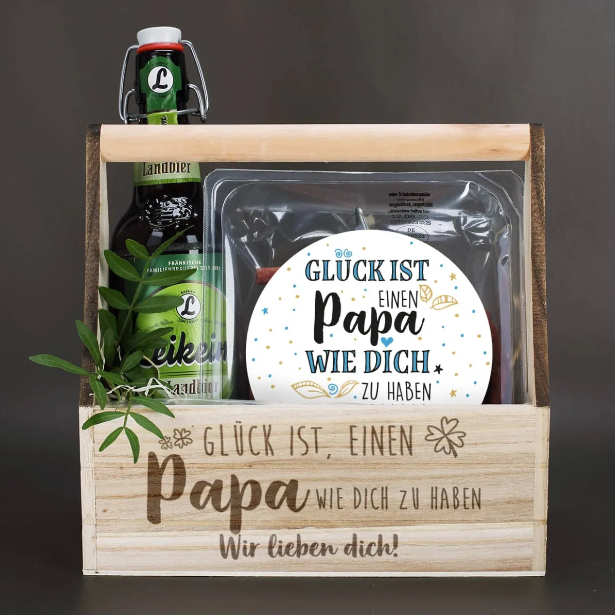 Wurst- und Biergeschenkset zum Vatertag - Glück ist einen Papa wie dich zu haben