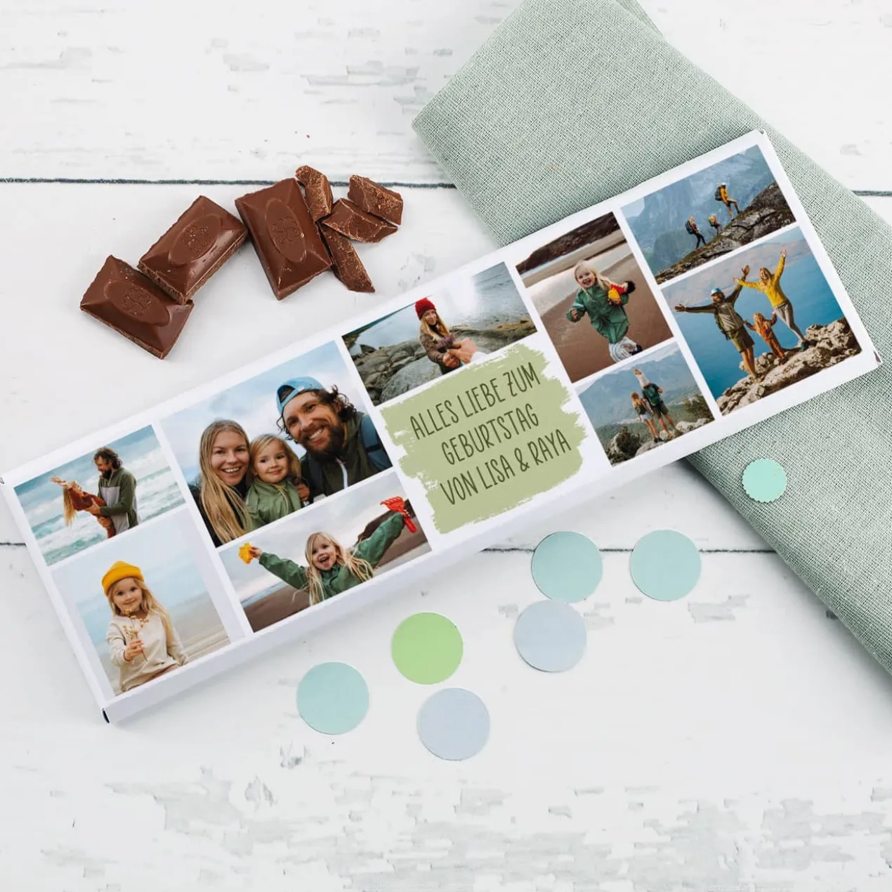 XL Foto-Schokolade mit 9 Fotos und Ihrem Wunschtext